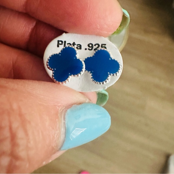 Blue Silver Stud Earrings - Picture 10 of 11